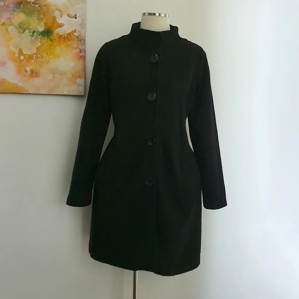 David Lawrence Merino Wool Women's Black Coat with Pockets Size 14 - Picture 2 of 6